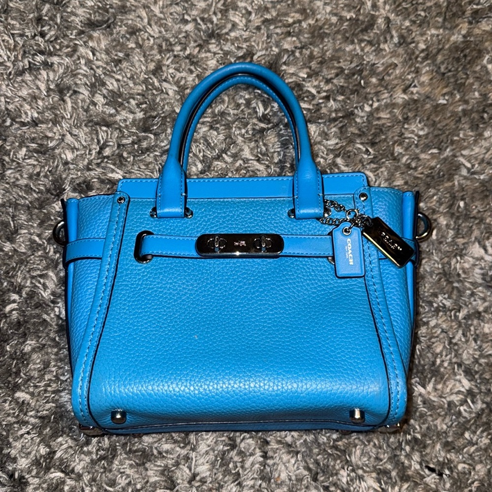 Coach Swagger 21 Satchel Blue Leather Pebble Bag- No Crossbody Strap
